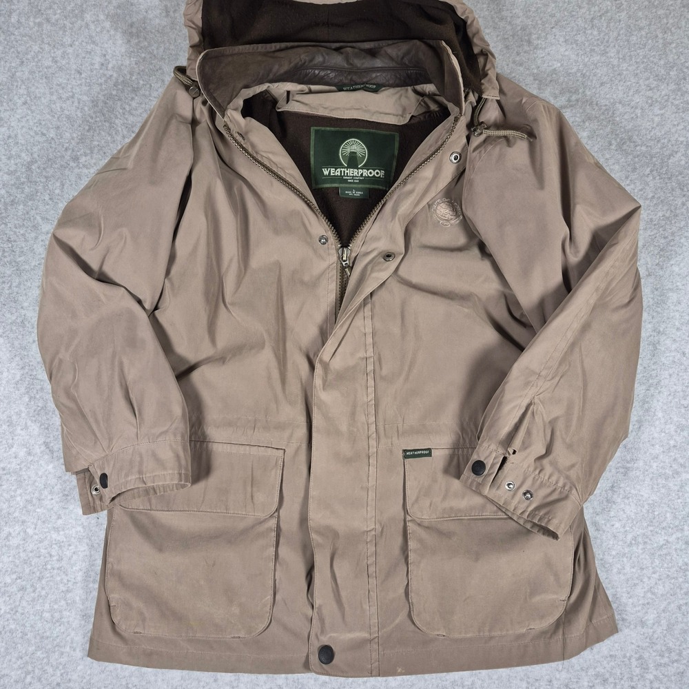 Weatherproof Parka Jacket Mens L Tan Elite of Lexus 2001 Hooded Fleece Lined